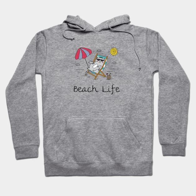 Beach Life Cat in Beach Chair Hoodie by Bunnuku